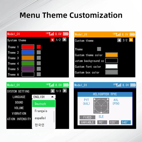 Menu theme customization on 16 Channel RC Transmitter And R16F Telemetry Receiver With Pro Grade Multi Protocol