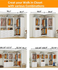 Game-Changing Modular Closet System With 6 Wooden Drawers And Corner Config, Heavy-Duty Walk-In Wardrobe Organizer With 7 Hanging Rods in various layout combinations.