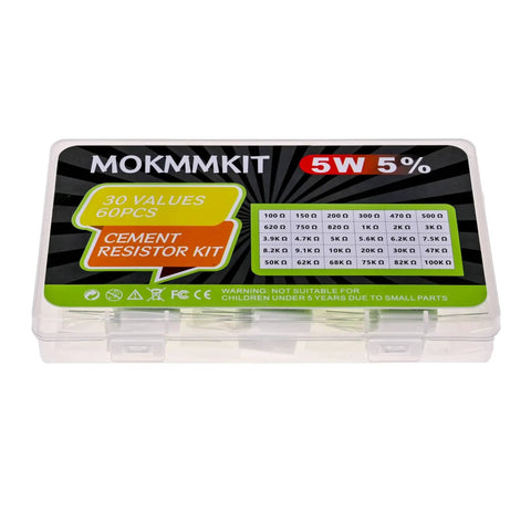 Ceramic Cement Resistor Kit 5W Power Resistors 60 Pieces 30 Values From 100 Ohm To 30K Ohm Ideal For DIYers in plastic case