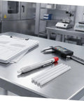 Soapstone Marking Pencil With Aluminum Holder For Welding Supplies on a table with sheets and calipers