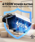 Close-up of a heavy-duty wall switch with 4155W power rating, suitable for high-wattage appliances, on a living room background.