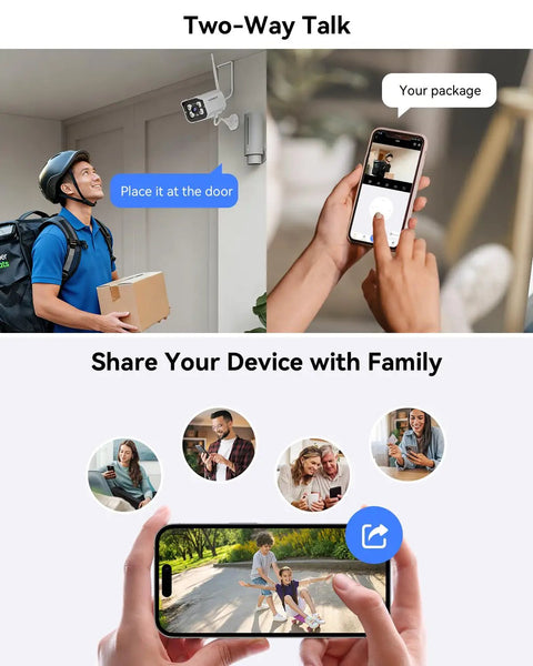 Person using phone two-way talk feature on Wireless Security Camera System With 10 Inch LCD Monitor, 2 Outdoor 3MP Bullet Cameras.