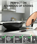 13.5 Inch Carbon Steel Wok Pan With Flat Bottom Preseasoned Nonstick Go To Stir Fry Pan Set With Lid And Spatula Induction