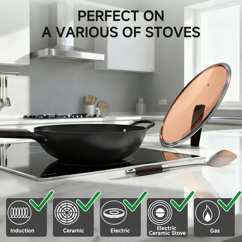 13.5 Inch Carbon Steel Wok Pan With Flat Bottom Preseasoned Nonstick Go To Stir Fry Pan Set With Lid And Spatula Induction