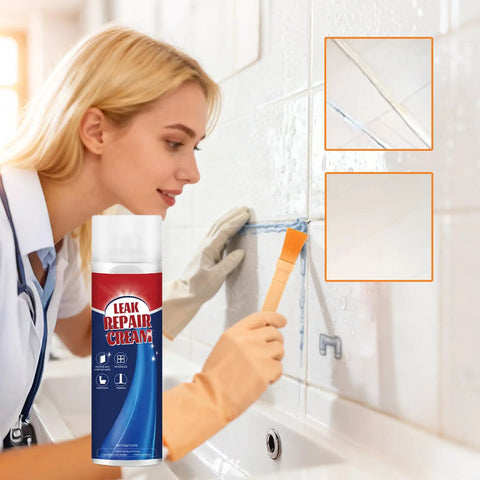 Woman using Tile Crack Filler 100ml Strong Quick Dry Tile Adhesive With Brush for crack repair in bathroom tiles.