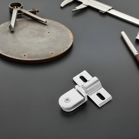 Heavy Duty Glass Shower Door Hinges Set Of 2 Alloy Pivot Hinges on a black surface with tools, frameless doors hardware.
