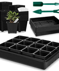 Image of 5 Piece Seed Starter Tray Kit With 60 Square 3.5 Inch Pots, No Drain Holes On Trays, Includes 60 Plant Tags And 2 Mini Gardening Tools