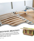 Heavy Duty Bed Rail Fastener Brackets Six Piece Kit With Reinforced Hinge Buckles For Secure Bed Frame Support No Sweat Assembly Rock Solid Stability And Built Tough Durability, showing U-shaped bracket on slatted bed base.