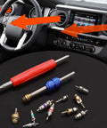Car AC Repair Kit With 270 O Ring Seals And 40 Valve Core Set Plus Remover Tool pictured in a vehicle interior