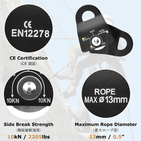 Lightweight Aluminum Pulley 20kN 8 To 12mm Single Swing Rigging Pulley with CE certification details and max rope diameter