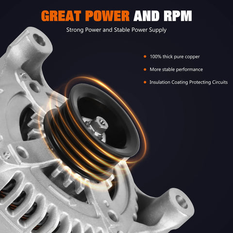 Close-up of Beefed Up Alternator For Jeep Wrangler JK 2012 To 2018 3 6L V6 12V 160A CW With 6 Groove Pulley Direct Fit Replacement