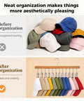 Straight Up Sturdy Wooden Closet Organizer Pack With Heavy Duty Metal Hanging Clips For Maxing Out Vertical Wardrobe Space And Ditching Daily Clutter, organized caps display.