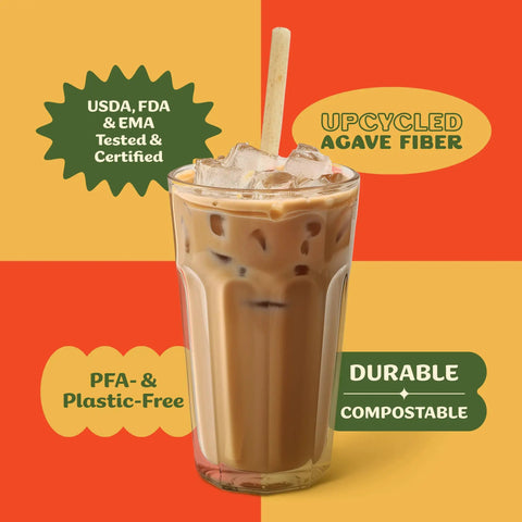 Bulk 8 Inch Agave Straws Wrapped 2,000 Count Eco Friendly Compostable Drinking Straws Made From Upcycled Agave Durable Long Lasting Sippers That Won’t Get Soggy in iced coffee