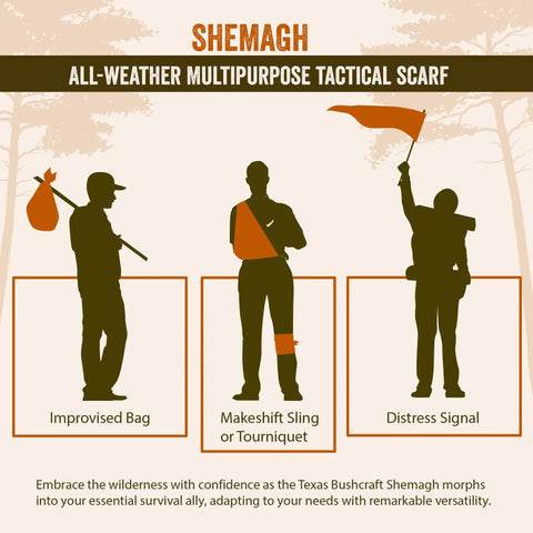 Silhouettes using Desert Shemagh Tactical Scarf 43x43 Inches, 100 Percent Cotton Keffiyeh for camping gear as bag, sling, and signal.