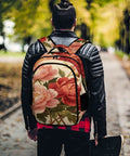Person wearing Vintage Peony Botanical Printed Backpack For Everyday Use Unisex Large Capacity Daypack in park setting.