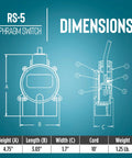 RS 5 115 Volt Piggyback Diaphragm Pump Down Switch dimensions blueprint with size and weight details, 10-foot cord