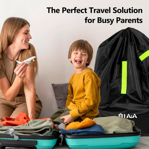Mother and child with Waterproof Car Seat Travel Bag With Straps Wearable Design Padded Large-Capacity Check Bag for air travel