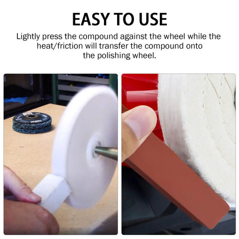 Using Three Pack All In One Buffing Polishing Compounds Kit With Green Fine White Medium Red Coarse 12 Oz Each on polishing wheel
