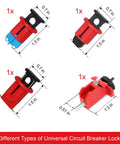 4x universal circuit breaker lockout devices from Lockout Tagout Kit With Top Notch Heavy Duty Padlocks Hasps Breakers And Valve LOTO Tools Cable And Plug LOTO 47 Component Toolbox Set For Electric Safety Maintenance And Repair On The Job