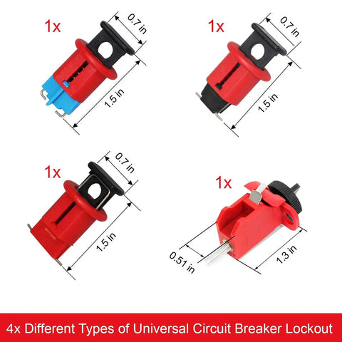 4x universal circuit breaker lockout devices from Lockout Tagout Kit With Top Notch Heavy Duty Padlocks Hasps Breakers And Valve LOTO Tools Cable And Plug LOTO 47 Component Toolbox Set For Electric Safety Maintenance And Repair On The Job