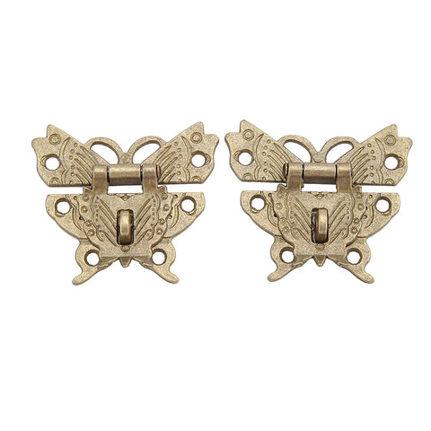 Retro Vintage Cabinet Latch Hasp Kit With Antique Padlock in butterfly design, bronze finish for jewelry boxes and wooden boxes