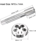 M15 X 1 Metric Tap And Die Set Kit For Thread Repair And Re Threading Nut Bolt Machine Threads with tool measurements