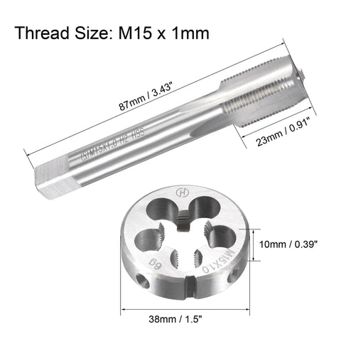 M15 X 1 Metric Tap And Die Set Kit For Thread Repair And Re Threading Nut Bolt Machine Threads with tool measurements