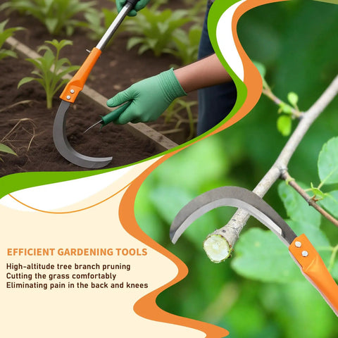 Long Handled High Branch Weeding Sickle With Stainless Steel Blade in garden pruning weeds and small branches