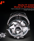 Front view of Alternator Drop In Replacement for Chrysler Pacifica Voyager and Ram ProMaster 1500 2500 3500 2022 2023 2024 2025 3 6L V6 12V 220A with 6 Groove Pulley CW, showing cooling fan mechanism.