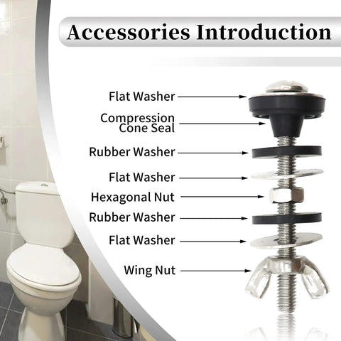Universal Toilet Tank To Bowl Bolts Kit With Heavy Duty Stainless Steel Bolts Waterproof Rubber Gaskets And Washers diagram