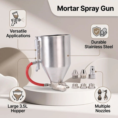 Heavy Duty Pneumatic Stucco Cement Sprayer Hopper With Stainless Steel Body Knockout Wall Texture Applicator with nozzles.