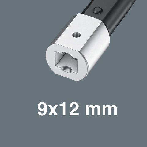 Close-up of 9x12 mm head on Click Torque XP Pre Set Adjustable Torque Wrench 2.5 to 25 Nm with Audible Click and Tactile Release