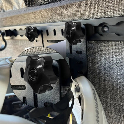 Heavy Duty L Track Threaded Stud Fittings With Knobs, 1.18 Inch Bolt Height, 6 Pack, Black Coated Steel Cargo Hardware close-up view.