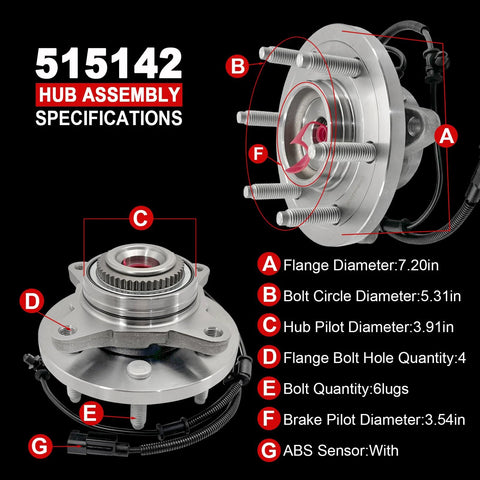 Front Wheel Bearing Hub Assembly For Expedition F150 Lincoln Navigator 2011 2014 6 Lug 4WD 4x4 ABS Ready Direct Fit Replacement 515142.