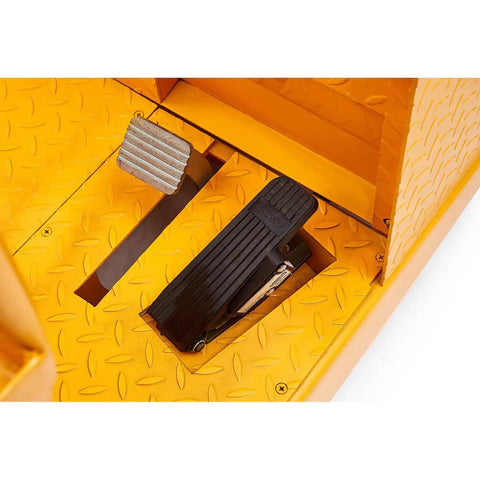 Top Notch 1100 Lbs Electric Tow Tractor Tugger Cart foot pedals on diamond plate surface for ergonomic operation.