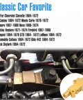 Premium Solid Brass Disc And Drum Brake Proportioning Valve PV2 Style with ports, showing compatibility for classic cars.