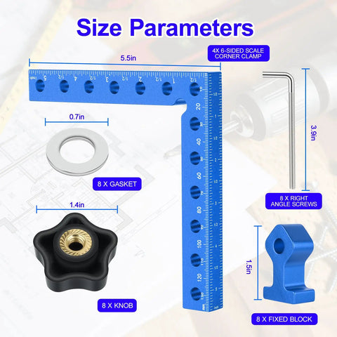 4 Piece 5.5 Inch Aluminum 90 Degree Corner Clamps For Woodworking Pro Grade CNC Machined Right Angle Clamps, Easy Install, Heavy Duty L Shaped Joint Tools For Wood Craft And Cabinet Making, size diagram
