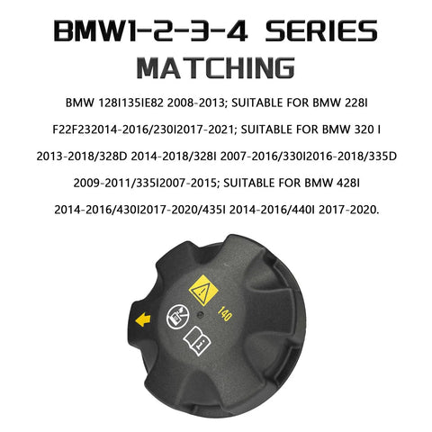 BMW No Hassle Coolant Reservoir Cap Replacement For 328i 2007-2016 And 330i 2016-2018 Radiator Expansion Tank Cap Black
