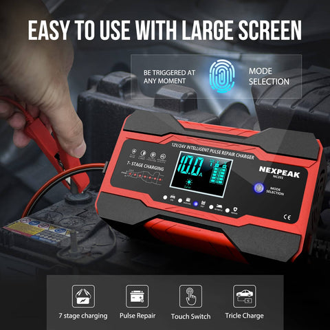 10 Amp Battery Charger And Maintainer For 12V 24V Cars Trucks Boats Marine And Lawn Mower Batteries, Smart Desulfator