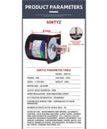 Product parameters for 60KTYZ motor showing dimensions, weight, and specifications