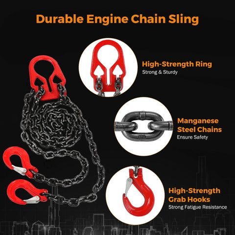 BEAMNOVA lifting chain with red adjuster hooks, 5/16 in x 10 ft, 7000 lb capacity, two-leg sling