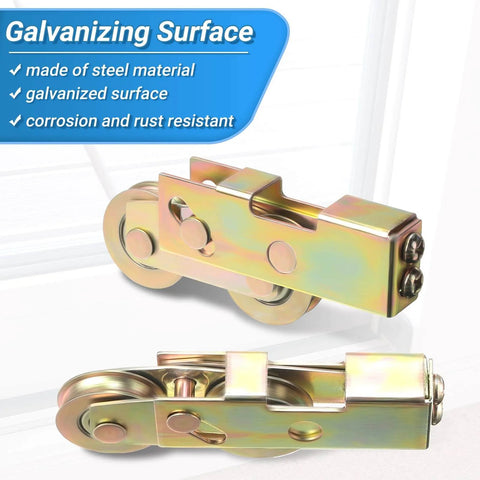 4 Pack Sliding Door Rollers Replacement Kit One And One Quarter Inch Steel Ball Bearing Tandem Wheels close-up view