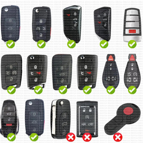 Collection of Volkswagen key fobs for various models with check marks and Xs indicating compatible CR2032 battery replacement.