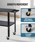 Heavy Duty Steel Welding Table Rock Solid Workbench Delivering Knockout Stability And A Massive 1200 Pound Weight Limit 36 X 19 Inch Surface showcasing smooth movement with 360-degree swivel casters.