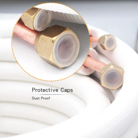 Sixteen Foot Mini Split Line Set With Copper Pipes One Quarter Inch And One Half Inch OD Plus Three Eighth Inch White PE Thickened Insulated Coil Flared Nuts Included