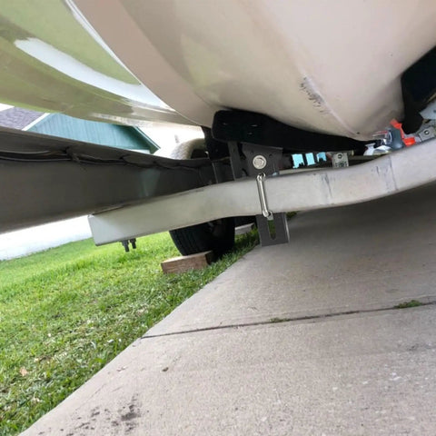 Rock Solid Universal 4 Pcs 8 Inch Boat Trailer Bunk Brackets With Swivel Top U Bolt Kit For Pontoon And Jet Hulls mounted under boat.