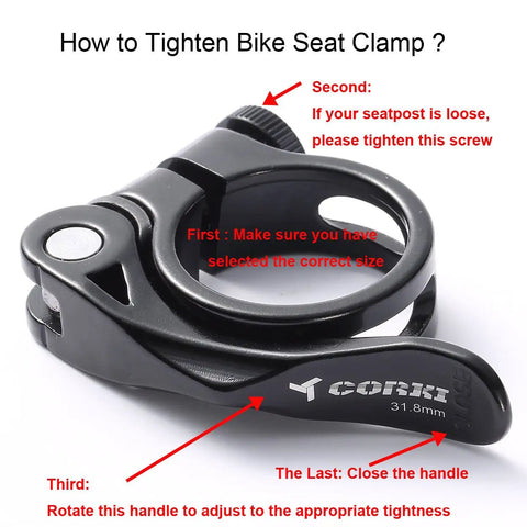 31.8mm Quick Release Bicycle Seatpost Clamp In Sandblasted Anodized Aluminum Ultra Lightweight Hollow Design Ergonomic Lever