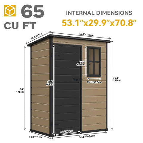 5x3ft Resin Outdoor Storage Shed With Floor Lockable Door And Window Built Tough For All Weather...