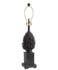 Rustic Pinecone Accent Table Lamp in Aged Bronze Finish without shade, showcasing detailed pinecone design and sturdy square base.