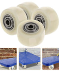 Top Notch 4 Pack 1.5 Inch Nylon Caster Wheels for smooth movement on heavy furniture and dollies, beige nylon wheels.